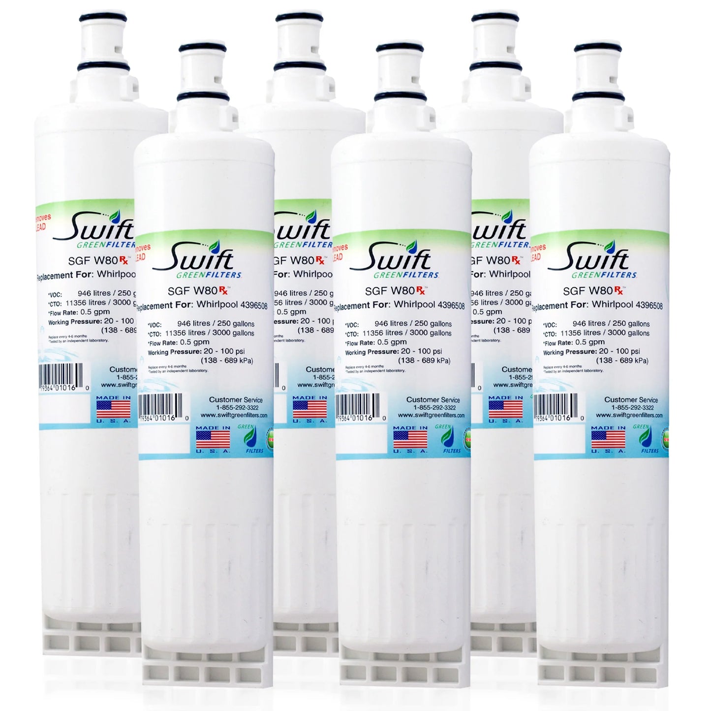 Swift Green Filters SGF-W80 Rx Compatible Refrigerator Water Filter for 4396508, 4396510, EDR5RXD1, FILTER 5, Made in USA