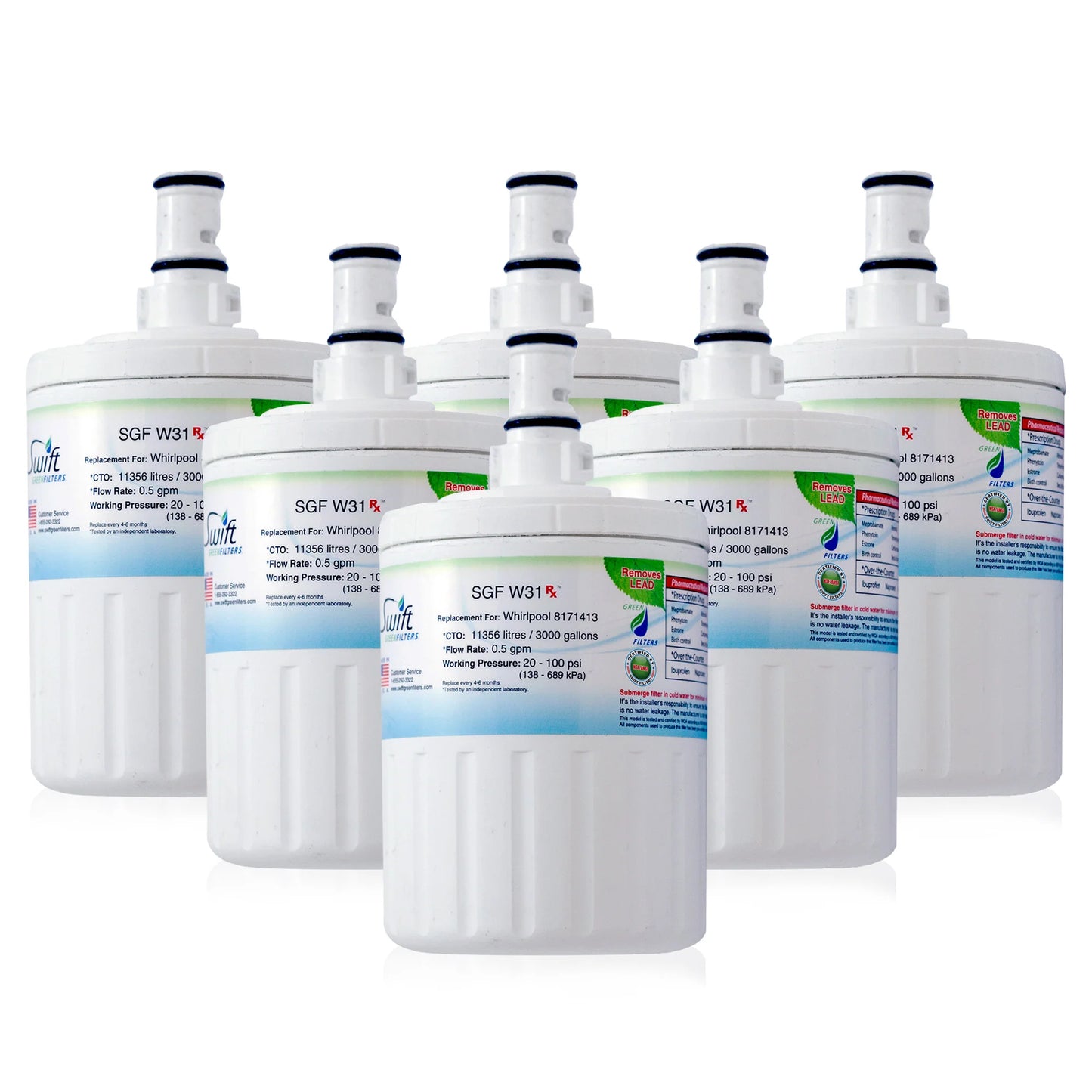 Swift Green Filters SGF-W31 Rx Compatible Refrigerator Water Filter for 8171413, EDR8D1, 46-9002, Made in USA