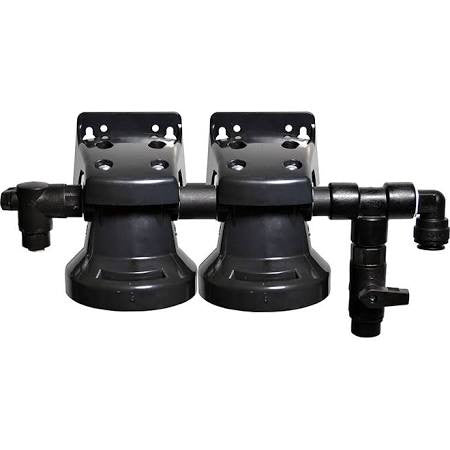 HE2SB Homeland Double Filter Head with 3/8" FPT Elbow Valve Inlet and 3/8" QC Bleeder Valve # HF2SB / HE2SB