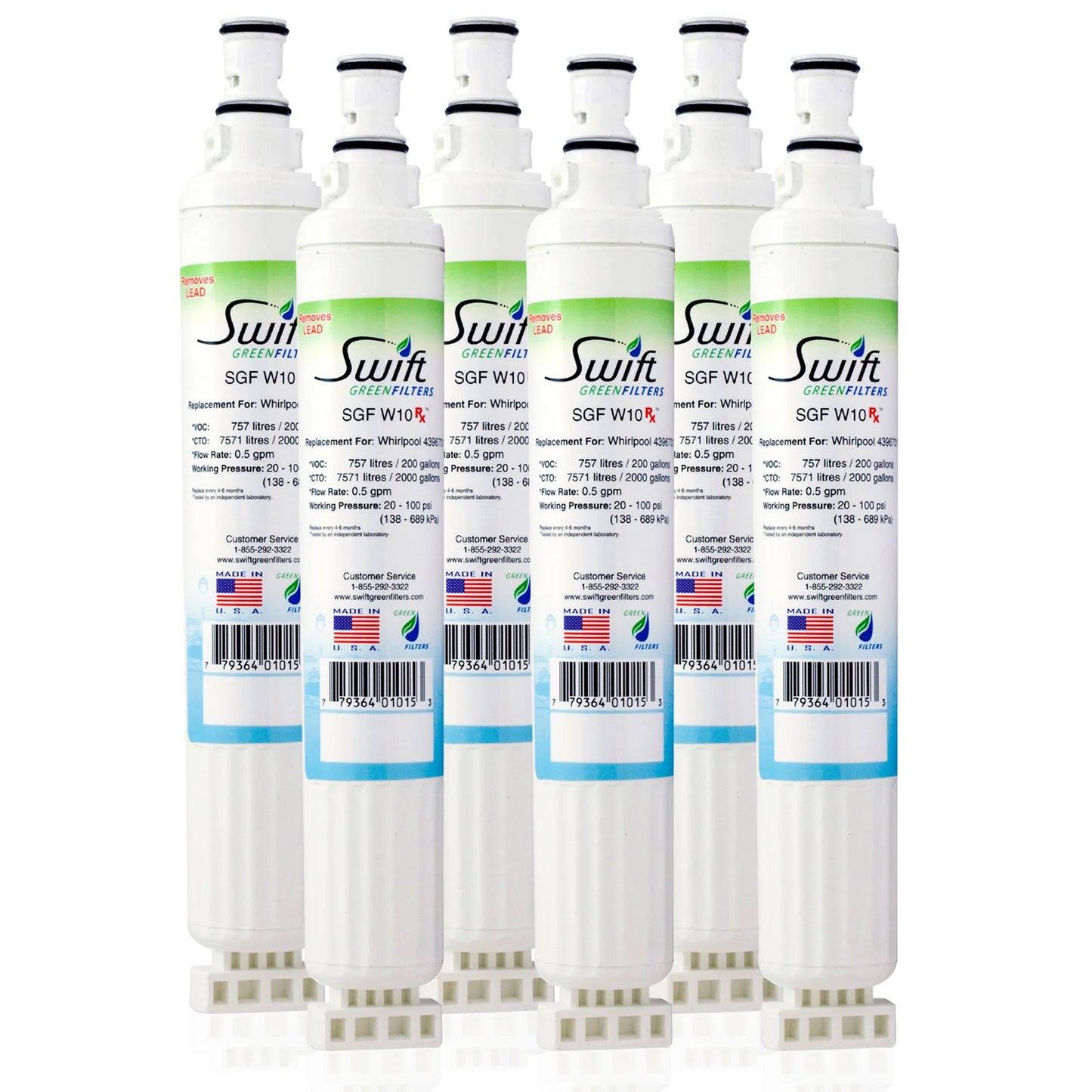 Swift Green Filters SGF-W10 Rx Compatible Refrigerator Water Filter for 4396701, EDR6D1, FILTER 6, 46-9915, CLCH125, EFF-6001A, Made in USA