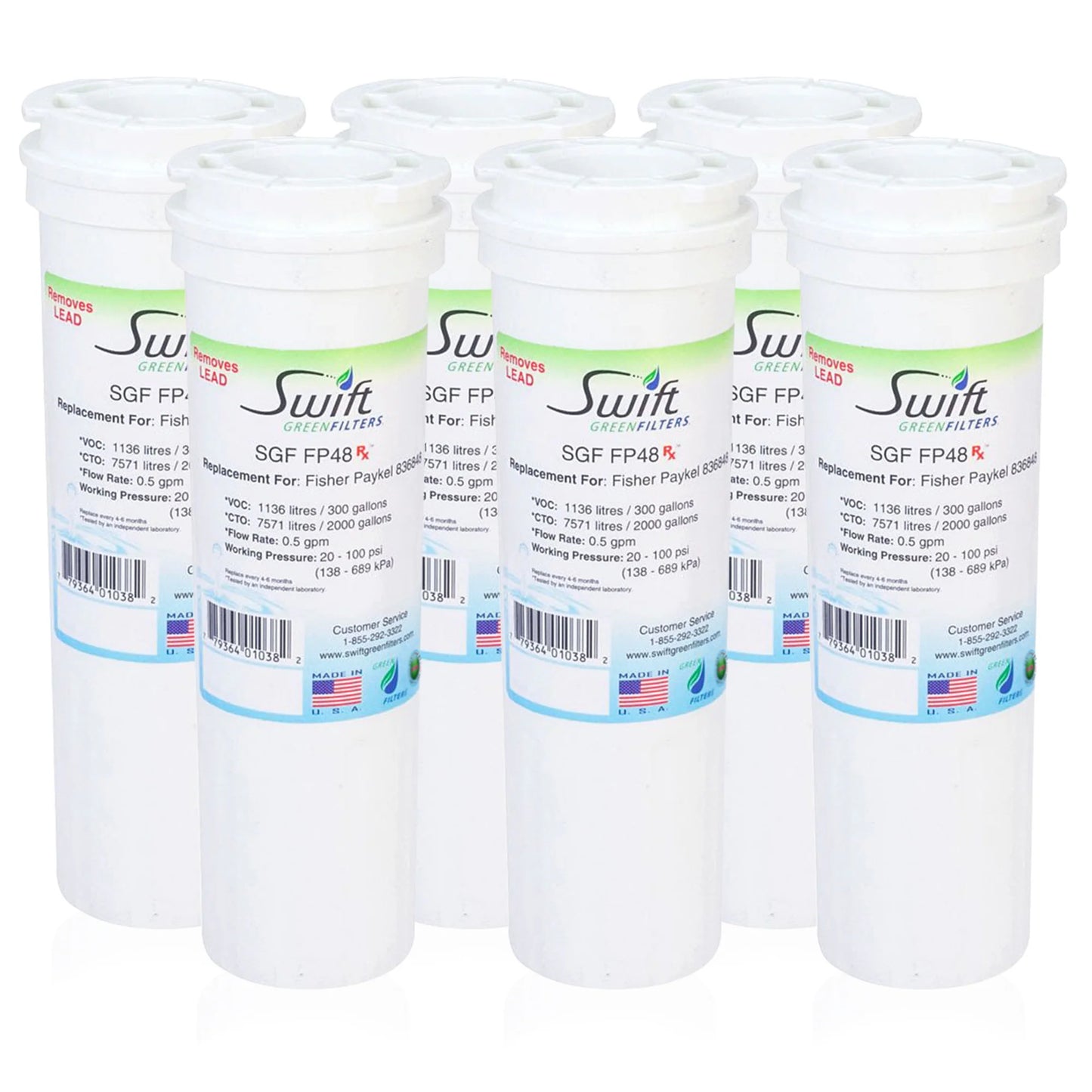 Swift Green Filters SGF-FP48 Rx Compatible Refrigerator Water Filter for 836848, WF296, EFF6017, 67003662, Made in USA
