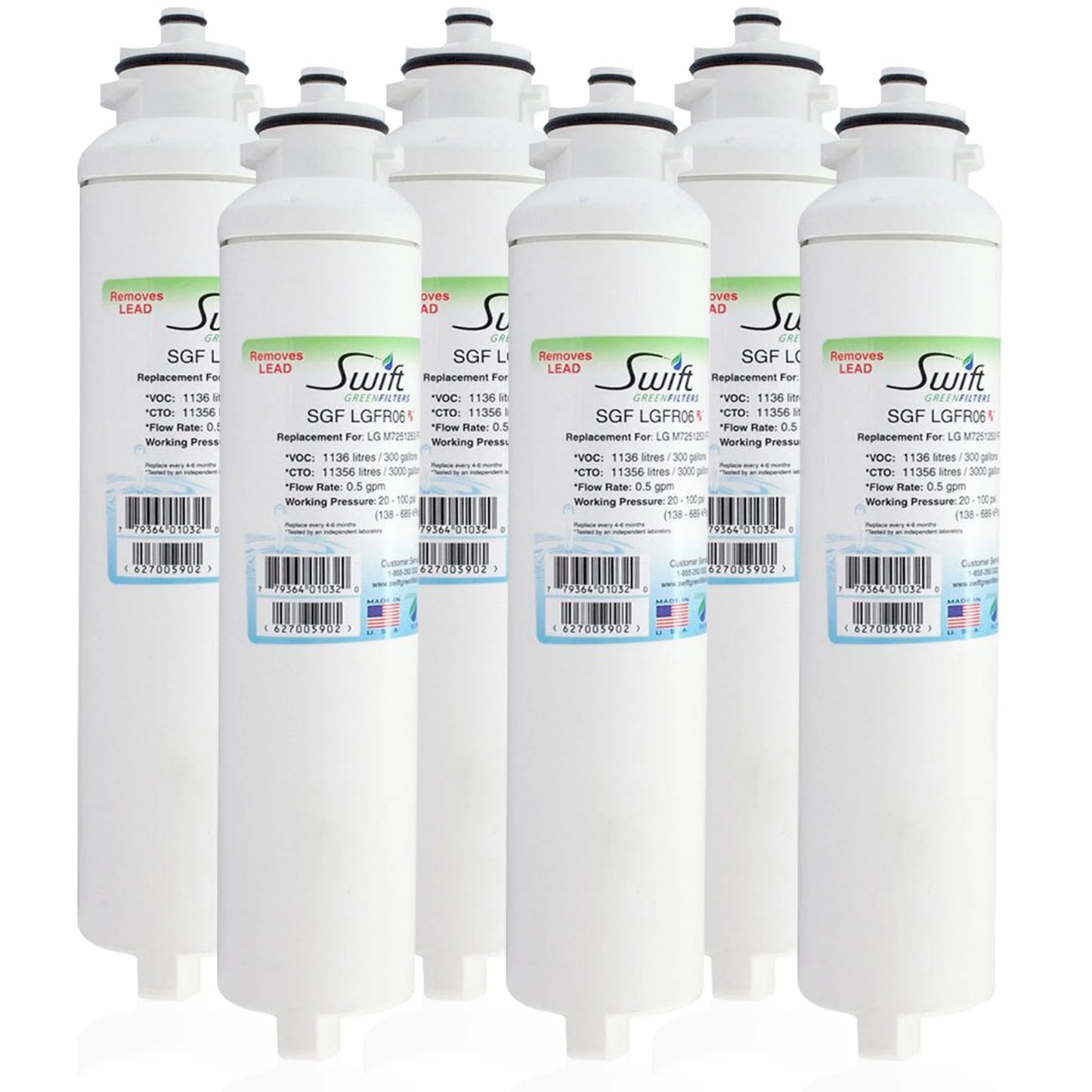Swift Green Filters SGF-LGFR06 Rx Compatible Refrigerator Water Filter for M7251242FR-06, M7251252FR-06, M7251253-06, M7251253F-06, M725123F-06 and EFF-6028A, Made in USA