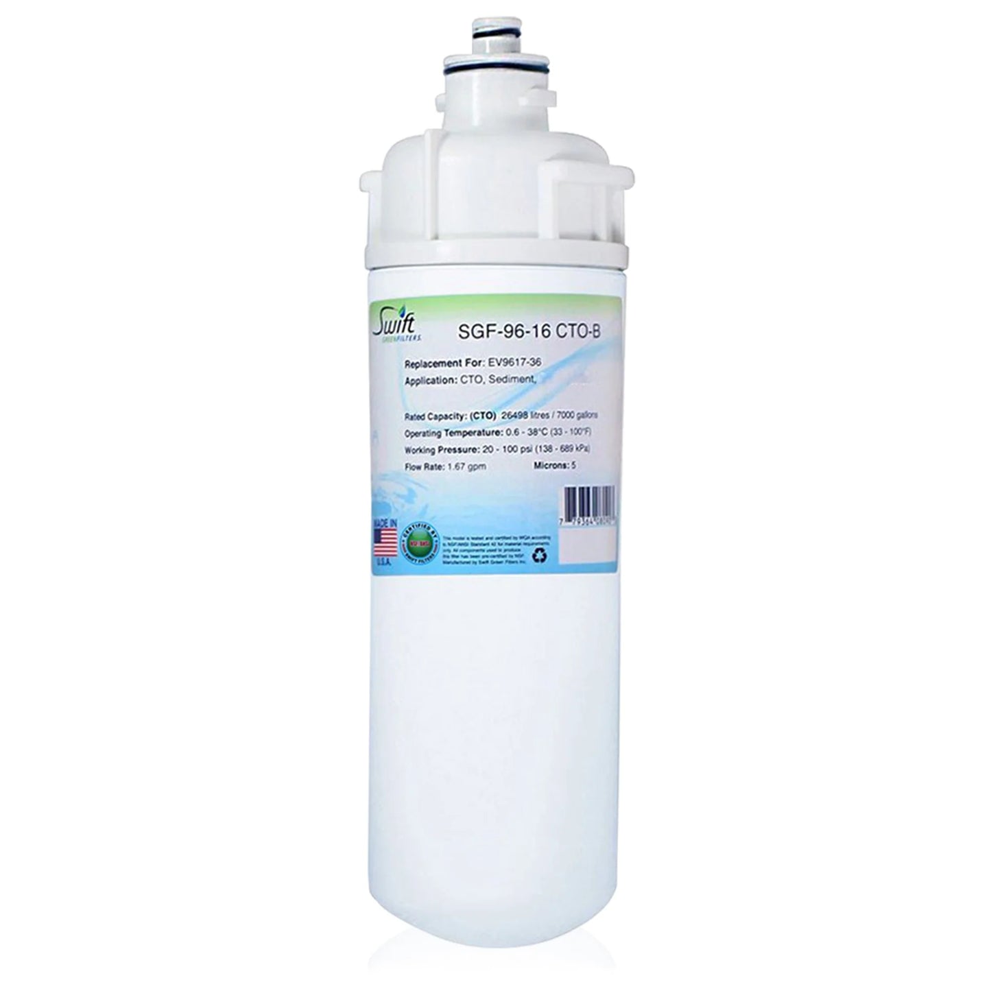 Swift Green Filters SGF-96-16 CTO-B Compatible Commercial Water Filter for EV9617-36, Made in USA