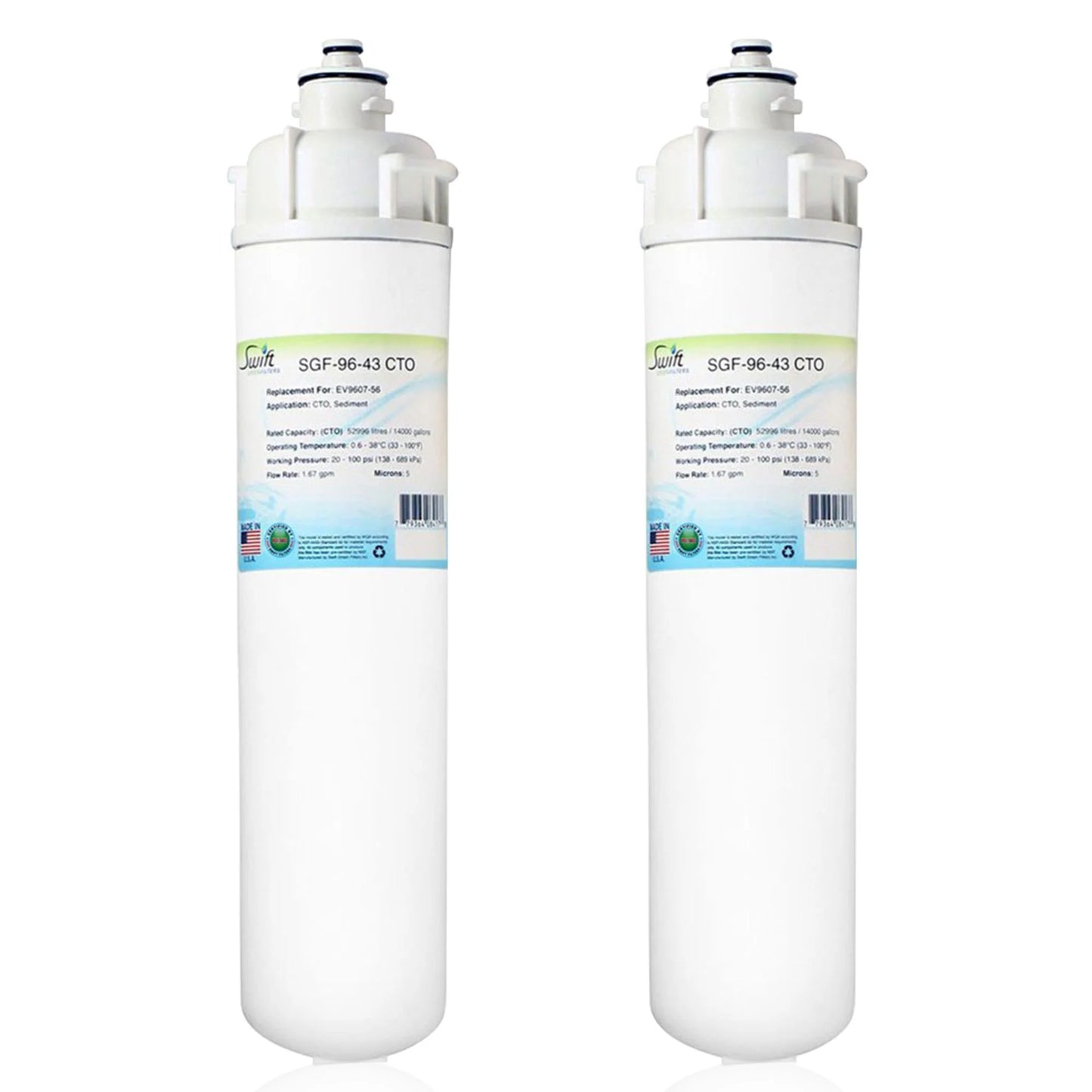Swift Green Filters SGF-96-43 CTO Compatible Commercial Water Filter for EV9607-56, Made in USA