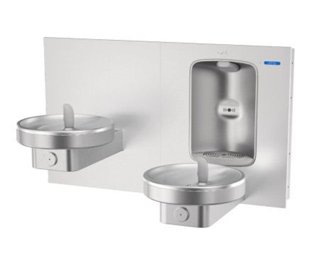 MMRSLEBF Oasis # 507193 (Non-Refrigerated) SSA Bi-Level Radii Fountain w/ Integrated Electronic Bottle Filler, Stainless Steel Alcove